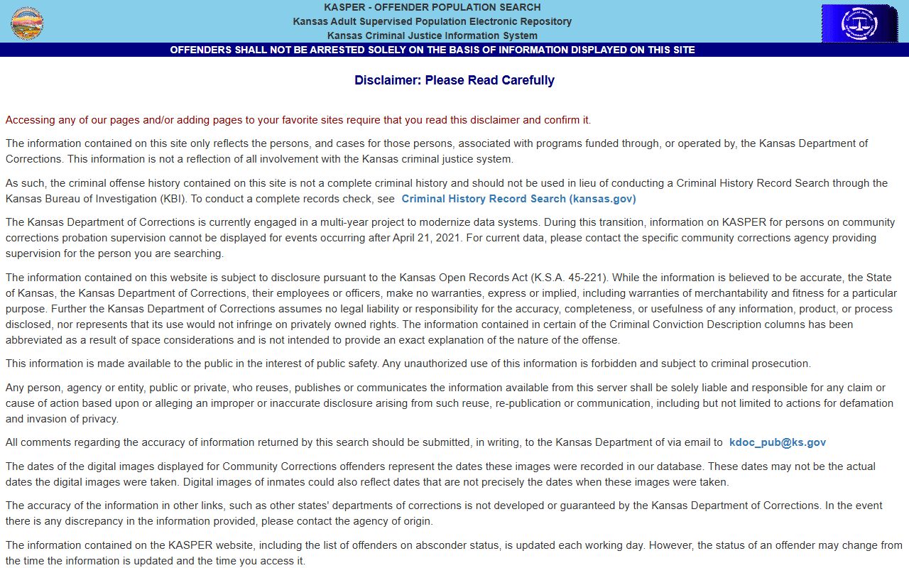 Morris County inmate population KASPER state custody search